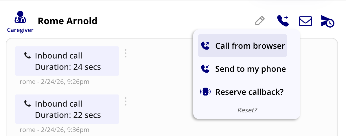 Reserve callback from the call menu