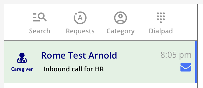 Inbox entry showing who a call was for